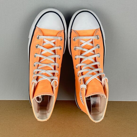 Converse All Star Lift Platform High Top Sneakers Womens 7 Orange White Lace Up - Picture 5 of 10